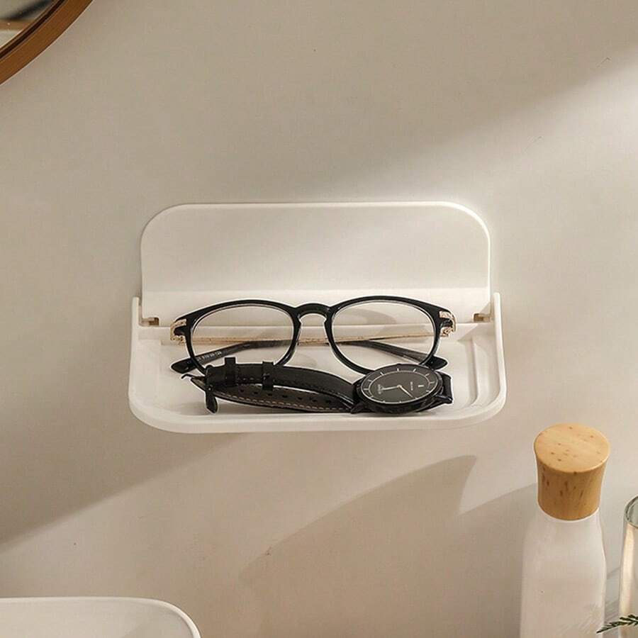 Estantería de almacenamiento plegable sin taladro, estantería de almacenamiento plegable montada en la pared, estantería para el baño, estantería para la cama, estantería para el teléfono, estantería de almacenamiento sin taladro para el dormitorio, estantería para el decodificador, baño - Blanco - Ver 1