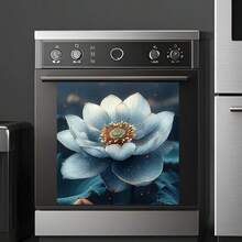1pc Elegant Blue Lotus Kitchen Appliance Sticker, Oven Refrigerator Personalized Decorative Sticker, Self-Adhesive Removable PVC Material, Suitable For Living Room Kitchen Background Decoration - A - View 6