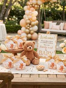 6pcs Teddy Bear Baby Shower Gift Bags With Gold Ribbon, Teddy Bear Theme Birthday, Wedding Favors, Gender Reveal Party, 1st Birthday Party - Brown Teddy Bear - View 9