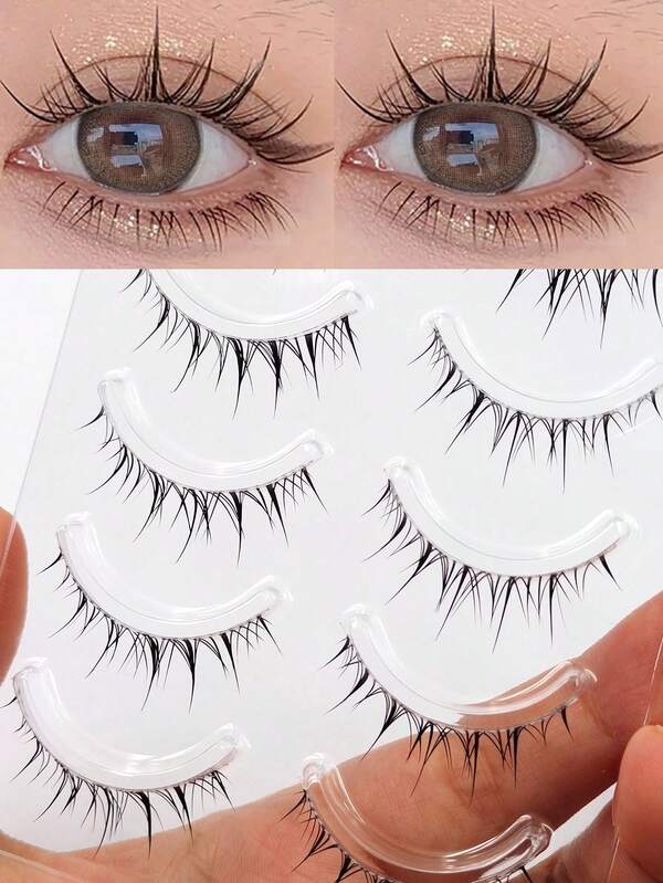 Sibeuna 5 Pairs Angel Lashes Natural Look Clear Band Soft Wispy Spiky Lashes For Daily Style Eye Makeup Manga Lashes Dating&Party&Music Festival&Travel Lashes