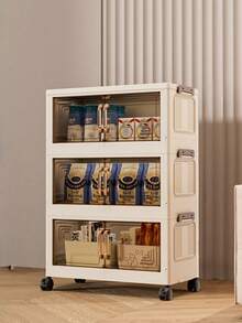 1 Set No-Assembly Folding Storage Cabinet, Stackable Stylish Storage Box With Transparent Door And Casters, Bedroom Clothing Organizer Rack, Space-Saving Ultra-Thin Wardrobe (15.75 Inches Wide) - Multicolor - View 6