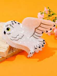 1pc Cute White Snowy Owl Shaped Hair Claw Clip, Marbled Acrylic Animal Jaw Clip, Strong Hold Non-Slip Hair Catch For Girls Summer Hair Accessories Vacay Hair Clips - Multicolor - View 2