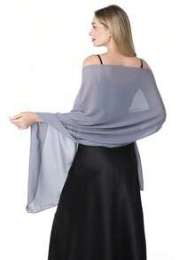Women's Soft Solid Color Sheer Shawl Prom Party Dress Accessory Chiffon Wrap - Silver - View 6