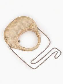 Mini Hobo Bag In A Crescent Shape, Fully Covered In Rhinestones, Integrated Circular Handle With Bow, Zipper, Various Colors, Women's Party, Wedding, Birthday Gift - Camel - View 2