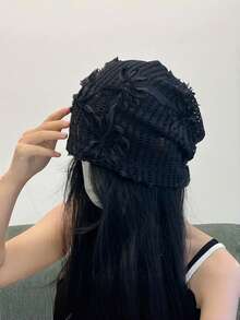 French Style 3D Floral Hollow Out Bucket Hat, Summer Breathable Thin Mesh Knit Slouchy Beanie, Face-Slimming Fisherman Cold Weather Hat - Flower Openwork Hat - View 8