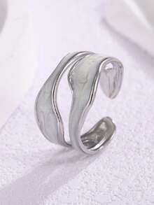 3pcs/Set Fashionable Stainless Steel Polished Silver Water Drop Hollow Asymmetric Rings Gift Jewelry Suitable For Women's Daily Wear - Steel - View 3
