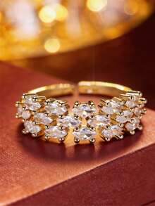 1pc Light Luxury Multi-Row Marquise Zirconia Exquisite Open Ring, Personalized Adjustable Finger Ring, Banquet Hand Jewelry - Open Ring - View 8