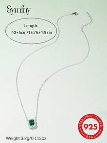 SYMFNY 1pc 925 Sterling Silver Fashion Luxury Elegant Green Emerald Cut Cubic Zirconia Pendant Necklace - Green - View 4