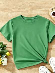 Women's Comfortable T-Shirt With Round Neck, Short Sleeve, Cotton Blend, Soft And Breathable, Casual Clothing For Spring And Summer, Urban Style - Green - View 3