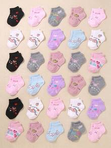 10/20 Pairs Rabbit Flower Butterfly Heart Jacquard Short Socks, Girls Toddler Sports Socks, Soft Breathable Elastic, 0-36M School Wear, Baby Socks - Multicolor - View 2
