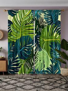 2pcs High-Definition Digital Nordic Tropical Monstera Leaf Print Decorative Curtains, Polyester Material, Easy To Install, Rod Pocket Hanging, Semi-Transparent Privacy Protection, Machine Washable And Hand Washable, Tropical Rainforest Style Living Room Bedroom Curtains, Suitable For Bedroom, Office, Kitchen, Living Room, Study, Home Decor. - Multicolor - View 5