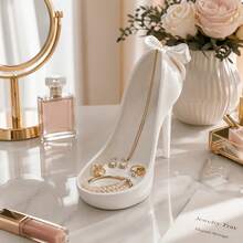 High Heel Shoe Jewelry Storage Box, High Heel Shoe Jewelry Storage Rack Decor, Cute Bow Design Ring Holder, Earring Holder And Bracelet Display Tray, Unique Birthday Wedding Anniversary Women's Gift, Bedroom Vanity Tabletop Decorative Jewelry Storage, Ring, Earring And Necklace Storage - Multicolor - View 1