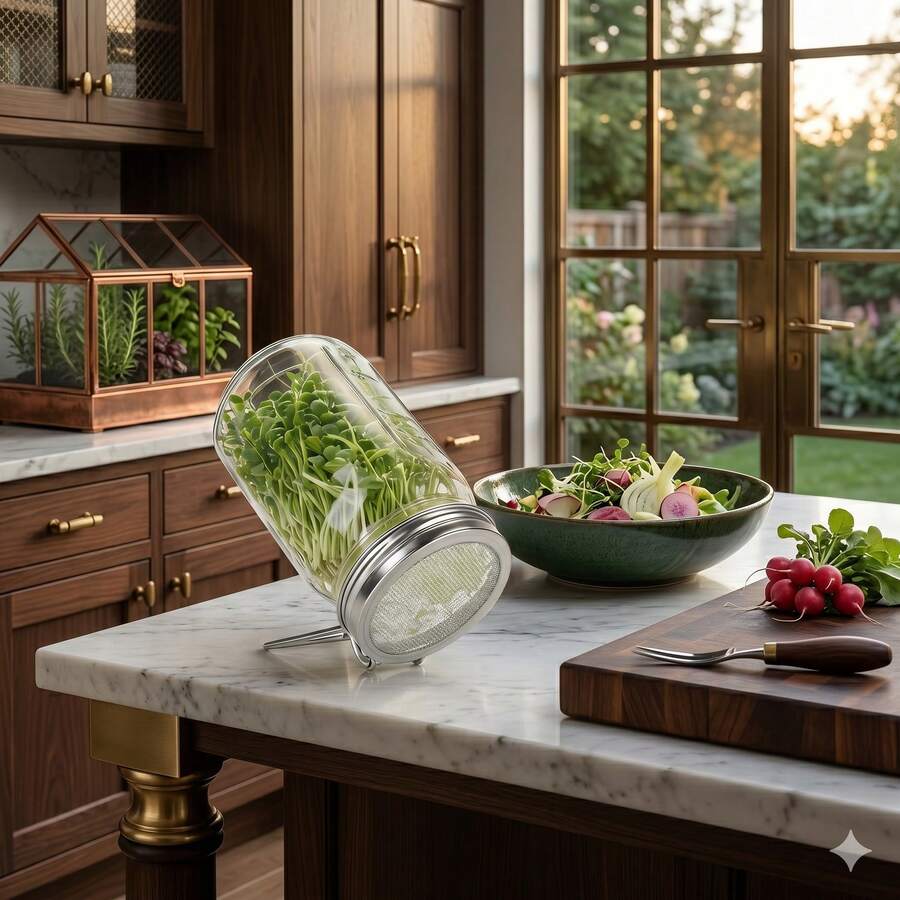 1PC Stainless Steel Sprouting Lids For Mason Jars, Wide Mouth Sprout Maker With Built-In Draining Rack Stand,Seed Sprouter Kit For Growing Broccoli, Alfalfa, Beans,Home Kitchen Gardening,Healthy Salad Making, Food Prep, DIY Sprout Starter - A - View 1