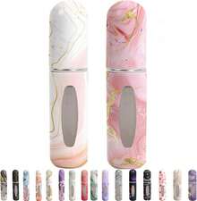 Perfume Travel Refillable Bottle– Portable Sprayer,Empty Perfume Bottles With Unique Patterns,Refill Pump Traveling And Outgoing,2 Pcs Pack Of 5 Ml(White And Pink) - Pink Gold Marble 1 - View 1