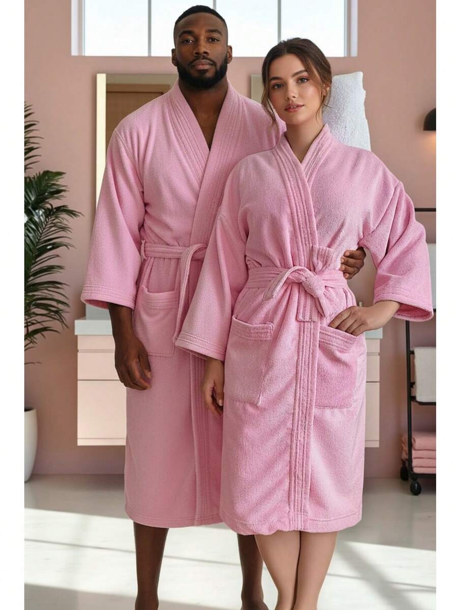 UNISEX BATHROBE, WIDE AND LONG, EXCELLENT ABSORPTION, MICRO-TOWEL FABRIC (COTTON WITH MICROFIBER) - 淺粉色 - 查看 1