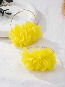 2 Pieces/Set Of Bohemian Style Yellow Floral Fabric Earrings, Suitable For Women's Gatherings And Holiday Gifts - Yellow - View 3