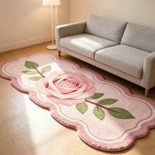 1 pieza Alfombra larga asimétrica con degradado rosa suave y rosa, borde ondulado con patrón floral 3D de hojas, decoración de dormitorio, alfombra de ocio para el hogar, tamaño asimétrico, error de corte 1-5cm, alfombra de sala de estar, alfombra, tapete, decoración del hogar, alfombra decorativa, alfombra pequeña, alfombra, decoración del hogar para sala de estar, alfombra de exterior, alfombra de felpa, alfombra de otoño/invierno, alfombra lavable - A - Ver 3