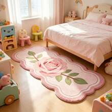1 pieza Alfombra larga asimétrica con degradado rosa suave y rosa, borde ondulado con patrón floral 3D de hojas, decoración de dormitorio, alfombra de ocio para el hogar, tamaño asimétrico, error de corte 1-5cm, alfombra de sala de estar, alfombra, tapete, decoración del hogar, alfombra decorativa, alfombra pequeña, alfombra, decoración del hogar para sala de estar, alfombra de exterior, alfombra de felpa, alfombra de otoño/invierno, alfombra lavable - A - Ver 1