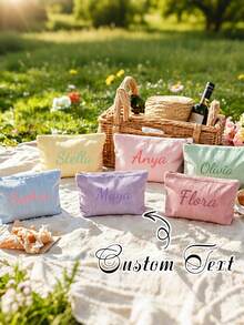 Custom Striped Makeup Bag - Personalized Name Or Text Customization - Multiple Colors Available - Minimalist Large Capacity Design - Daily Storage Bag & Document Bag - Multicolor - View 4