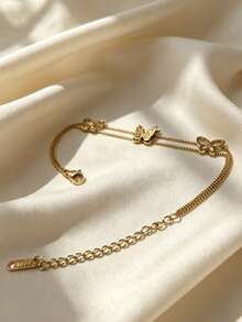 Double Layer Butterfly Exquisite Bracelet, Titanium Steel Gold Plated, Korean Minimalist Delicate Wrist Accessory, Hypoallergenic Non-Fading Bracelet - Double Butterfly Bracelet - View 5