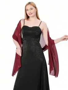 Women's Soft Solid Color Sheer Shawl Prom Party Dress Accessory Chiffon Wrap - Burgundy - View 3