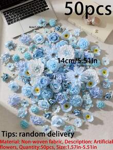 15/50/100入 1.57-5.51英吋 春夏混色仿真花頭 | 雛菊、玫瑰、牡丹等多款,真實觸感。四季適用於婚禮與居家裝飾、DIY花束、髮飾/包包及畢業帽裝飾 - 藍色 - 查看 7