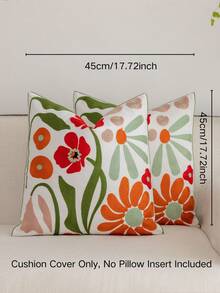 1個鄉村現代風花卉刺繡靠墊套，柔軟可機洗隱形拉鍊，客廳臥室家居裝飾抱枕套 - 紅色刺繡 - 查看 2
