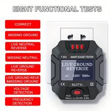 NJTY 1件式 LCD 顯示智能插座測試儀，AC 110-250V 插座測試器，接地線/零線/火線偵測，RCD GFCI 測試，美規/歐規/英規插頭，適用於居家電氣安全檢查 - 彩色 - 查看 7