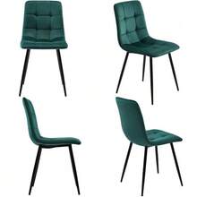 120x70cm Black Dining Table With 4 Chairs Set, Modern Kitchen Dining Table Set, Dark Green Velvet Dining Chairs, Black Iron Leg Table - 墨綠色 - 查看 5