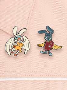 Pin de esmalte de conejo de dibujos animados clásico vintage, con alas de ángel y patrón de conejo, accesorio de moda, regalo ideal para amigos. - Multicolor - Ver 2
