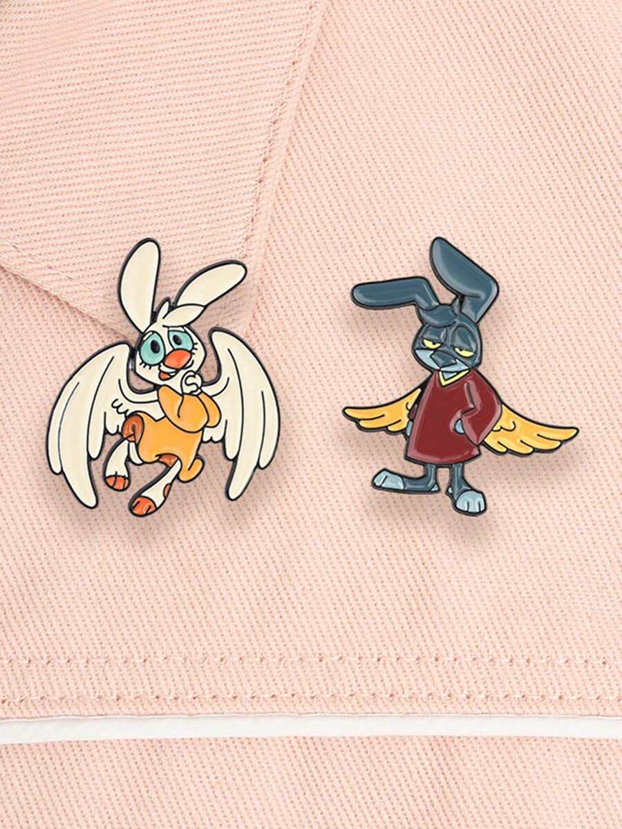 Vintage Classic Cartoon Rabbit Enamel Pin, With Angel Wings And Rabbit Pattern, Fashion Accessory, Ideal Gift For Friends. - Multicolor - View 1
