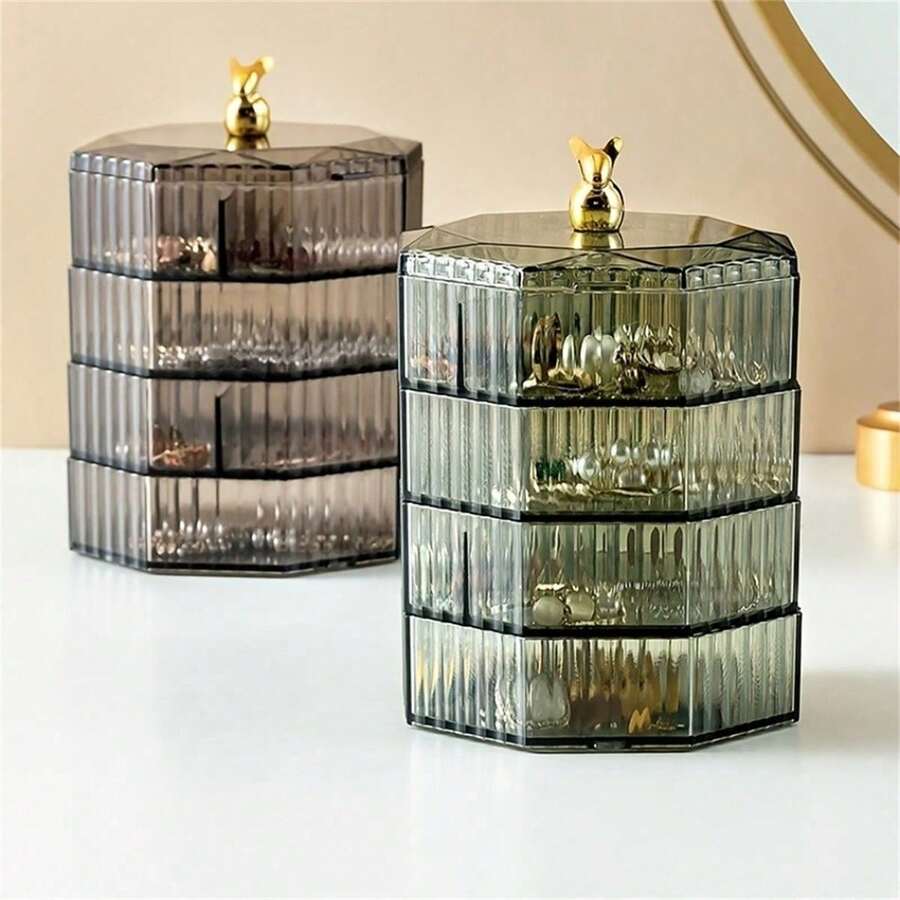 Transparent Multi-Layer Rotatable Plastic Jewelry Storage Box Multipurpose Organizer Earrings Rings Bracelets Pendants Back To School - Multicolor - View 1
