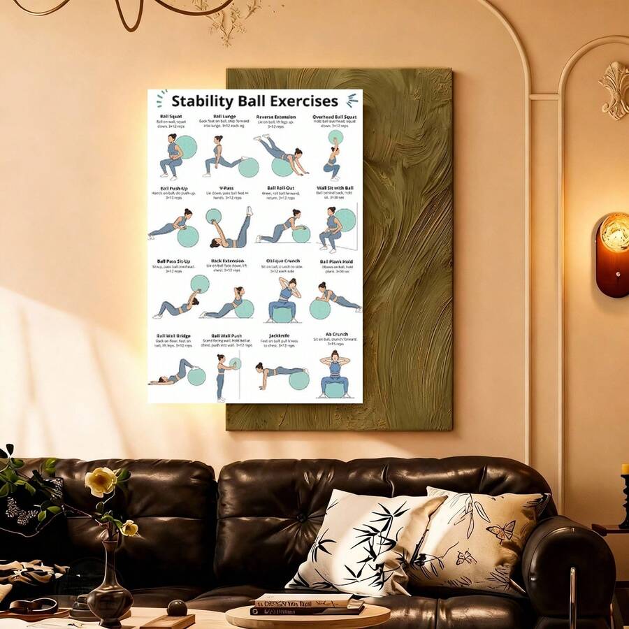 Framed Flat A Fitness Poster Featuring a Balance Ball, Vintage Wall Art Print, Modern Wall Decor Piece, Perfect for Gifts, Home And Dorm Decoration, Suitable for Bedrooms And Living Rooms - Enmarcado - Ver 1