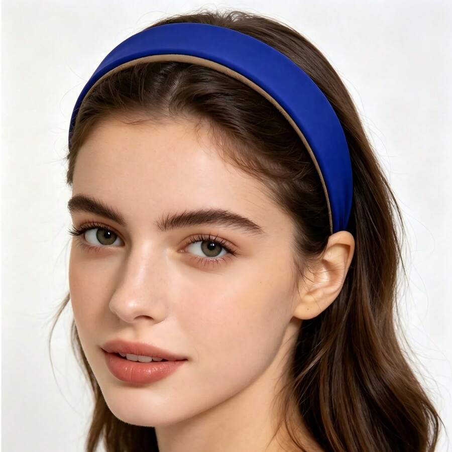 1pc Macaron Bright Color Solid Headband, 3cm Wide Padded Headband Hairband - Royal Blue - View 1