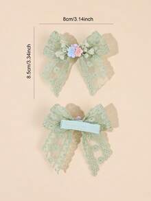 2pcs Green Floral Embroidered Lace Hair Clips, Delicate Embroidered Daisy Hair Clips, Sweet Forest Style Teen Hair Accessories, Spring/Summer - Mint Green - View 5