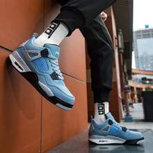 Mens UNC Colorway Breathable Mesh Street Sneakers, Air Cushion Midsole, Non-Slip Rubber Outsole Unisex Daily Sport Sneakers - 大學藍 - 查看 4