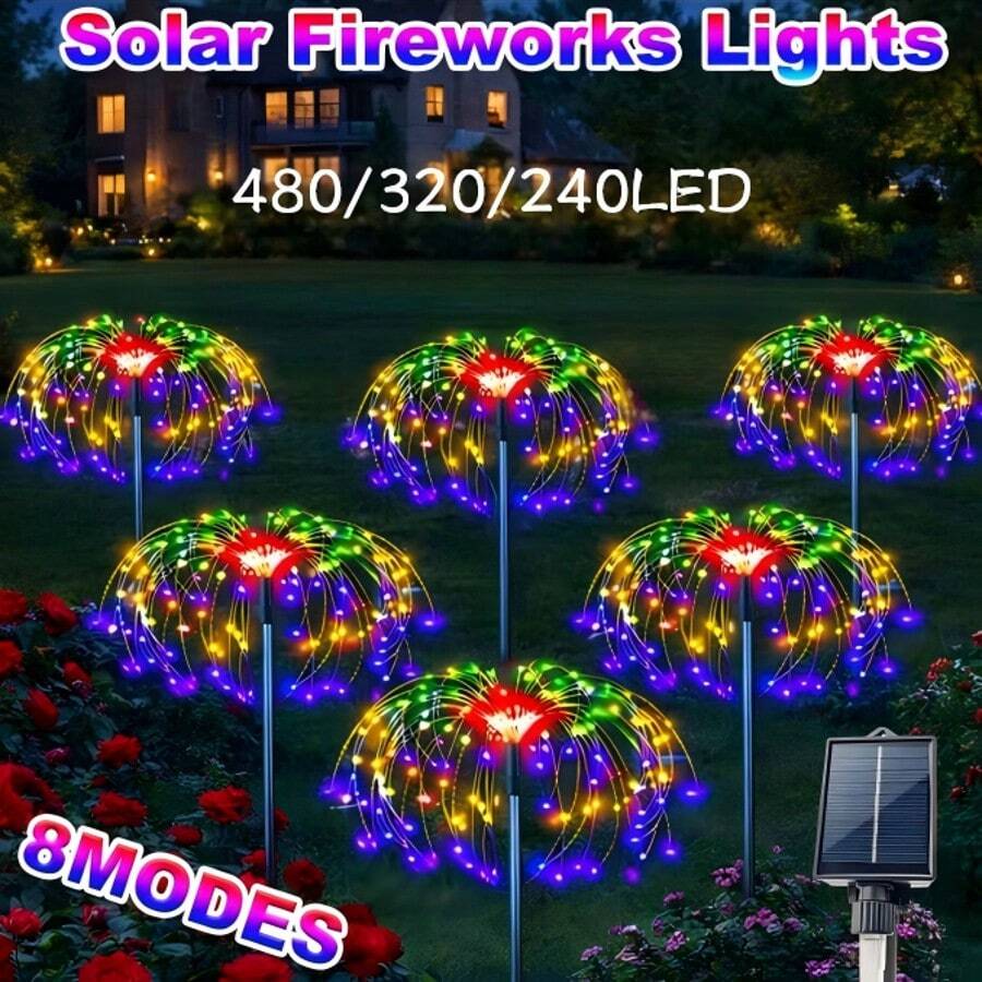 6pcs/4pcs Solar Powered Commercial Fireworks Lights, 8 Modes, Commercial Lighting Fixtures, IP44, Holiday Gifts Are The Perfect Choice For Holiday Hotels, Shopping Malls, Bookstores, Cafes, Dances, Office Buildings, And Holiday Wedding Decorations