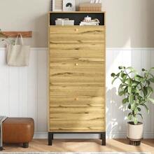 Shoe Cabinet/Shoe Rack, Tall And Narrow, With 3 Doors And Additional Compartments, Height 147 Cm - 自然色 - 查看 2