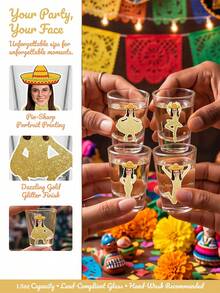 32/64/121片客製化照片烈酒杯貼紙，個性化墨西哥貼紙，個性化女孩之夜貼紙，金色閃亮草帽貼紙，適用於幽默生日派對 - 彩色 - 查看 2