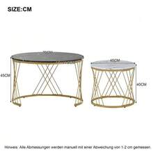 (WF300416AAA) Set Of 2 Modern Nesting Coffee Tables, Marble Veneer, Nesting Style, Round, With Gold Frame. - Grey - View 3