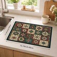 1pc Persian Style Absorbent Drying Mat, Kitchen Decor Coffee Machine Mat, Handmade Coffee Pot Drip Tray, Kitchen Floor Mat, Table Mat, Kitchen Countertop Dish Drying Mat, Breakfast Mat, Heat-Resistant Drip Tray With Non-Slip Backing, Diatomaceous Earth Drip Tray, Stain-Hiding, Super Absorbent Kitchen Drip Tray, Easy-To-Clean Dish Rack Mat, Perfect For Kitchen, Dining Table, Coffee Shop, Bar, Holiday, Party, Home Decor, Holiday Gift - Multicolor - View 9