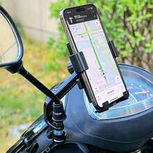 電動滑板車手機導航支架 外送騎士摩托車單車防震穩定手機架 戶外騎行外送導航支架 可旋轉可調節 騎行車輛防震單車導航架，相容 iPhone Air 17 Pro Max、16、15 Pro Max Plus 及更多 4.7 至 7.2 吋智慧型手機 - 黑色 - 查看 1