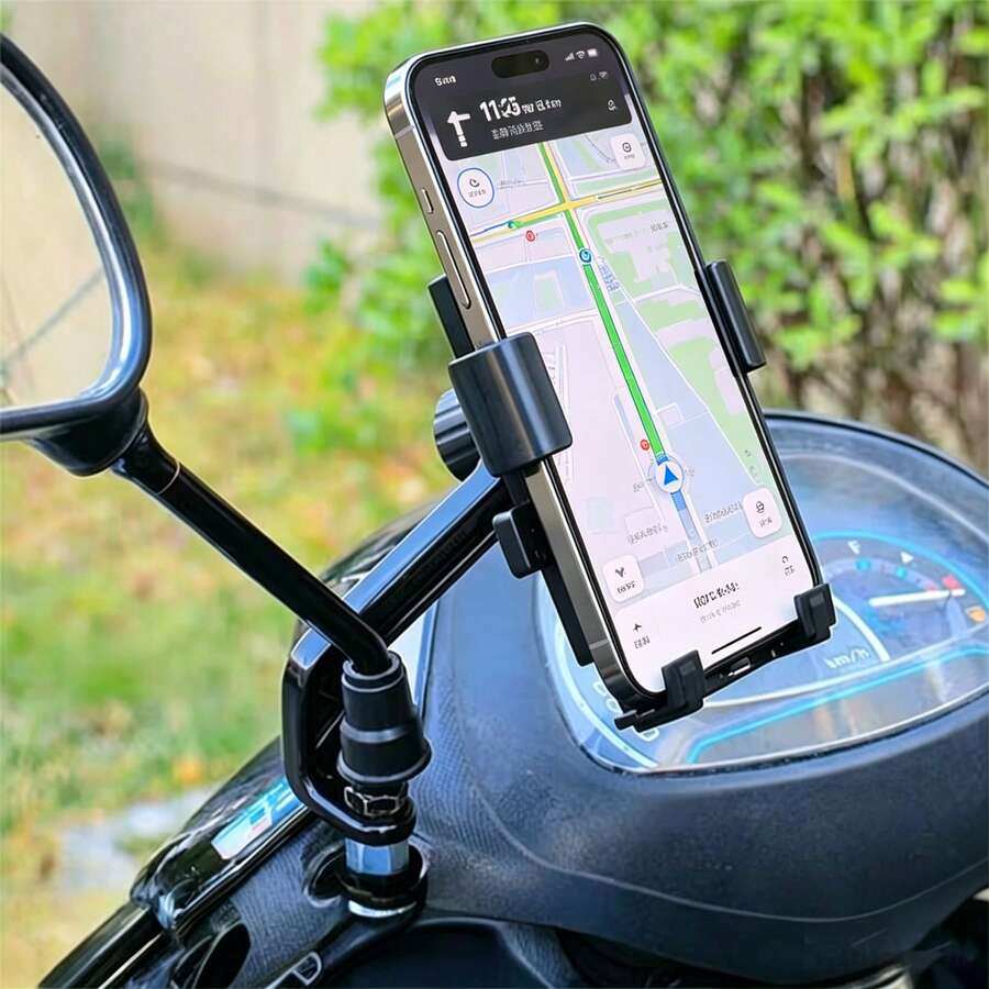 電動滑板車手機導航支架 外送騎士摩托車單車防震穩定手機架 戶外騎行外送導航支架 可旋轉可調節 騎行車輛防震單車導航架，相容 iPhone Air 17 Pro Max、16、15 Pro Max Plus 及更多 4.7 至 7.2 吋智慧型手機 - 黑色 - 查看 1