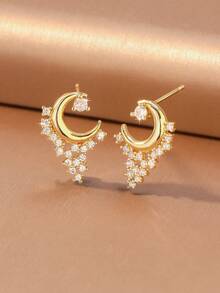 1 Paar luxuriöse, exquisite Creolen-Ohrringe mit mehreren ovalen, transparenten Zirkonia-Einlagen, Damen-Accessoire, geeignet für den täglichen Arbeitsweg und Dates - Mond - Übersicht 10