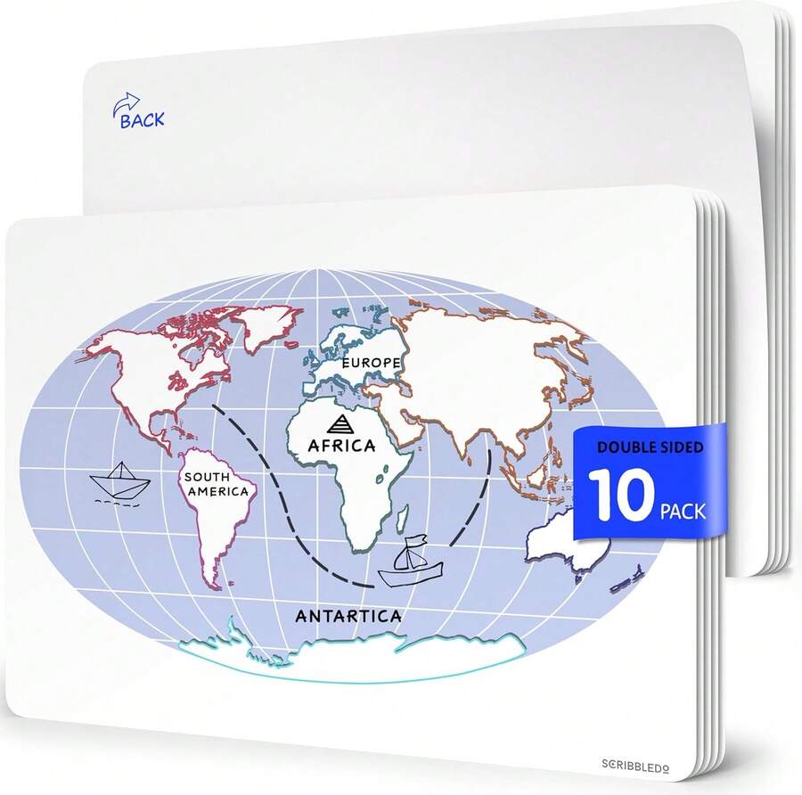 SCRIBBLEDO Continent Practice Sheets 9x12 Map Of The Seven Continents Dry Erase World Globe Sheets Homeschool Supplies Learning Map Teacher Students Classroom Pack Of 10 Sheets - White - View 1