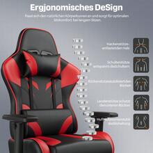 Devoko Gunji Massage Video Game Chair For Adults With Footrest, PU Leather Computer Desk Chair, Adjustable Backrest, High Back Support, Home Office Chair With Headrest And Lumbar Support - Red - View 2