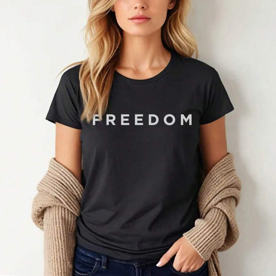 FREEDOM T-Shirt  Shirt Womens Softstyle Fitted Tee Patriotic 4th Of July Tshirt America 250 Celebration Conservative Gift - Black - View 1