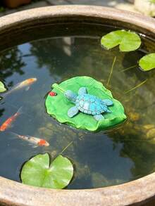 Unique Turtle & Crocodile Design, Floating On Banana Leaf, Mini Swimming Pool/Pond Garden Turtle & Crocodile Decor, Suitable For Garden, Pool, Pond, Fish Tank, Yard Decoration, Gift For Outdoor Garden Lovers - B - View 3