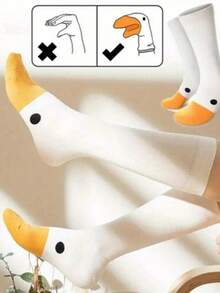 2 Pairs Women's Goose Head Pattern Socks, Hip-Hop Personalized Creative Fun Socks, Cartoon Cute Duck Mid-Calf Socks, Hand Wash Only, All-Season Fun Animal Pattern Party Socks - Multicolor - View 7