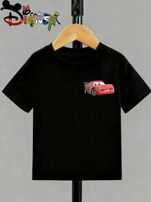 Cars Lightning McQueen I'm Lightning Front Back Dual Print Kids Black Short Sleeve Disney BoysCartoon Casual Tee - 黑色 - 查看 2